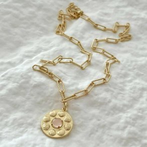 FRIIHOF+SIIG - FLOWER ROSEQUARTZ STONE - GULDBELAGT HALSKDE