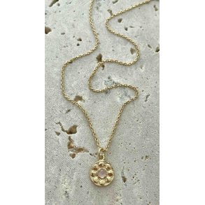 FRIIHOF+SIIG - FLOWER ROSEQUARTZ STONE - GULDBELAGT HALSKDE