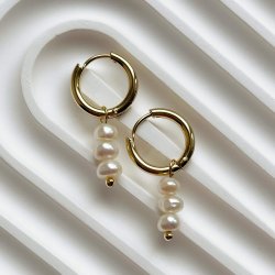 FRIIHOF+SIIG - GULDBELAGTE RERINGE - WHITE PEARLS