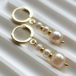 FRIIHOF+SIIG - GULDBELAGTE RERINGE - WHITE PEARLS