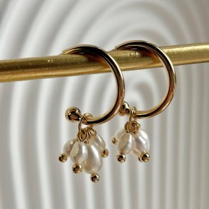 FRIIHOF+SIIG - GULDBELAGTE RERINGE - WHITE PEARLS